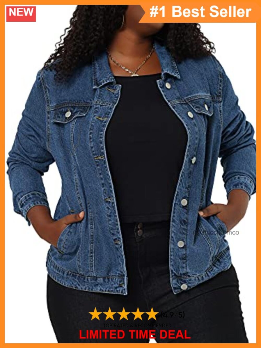 Women's Plus Size Button Up Washed Denim Jacket Loose Fit Casual